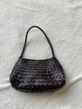 Dragon Diffusion Woven Leather Shoulder Bag Dark Brown Handcrafted